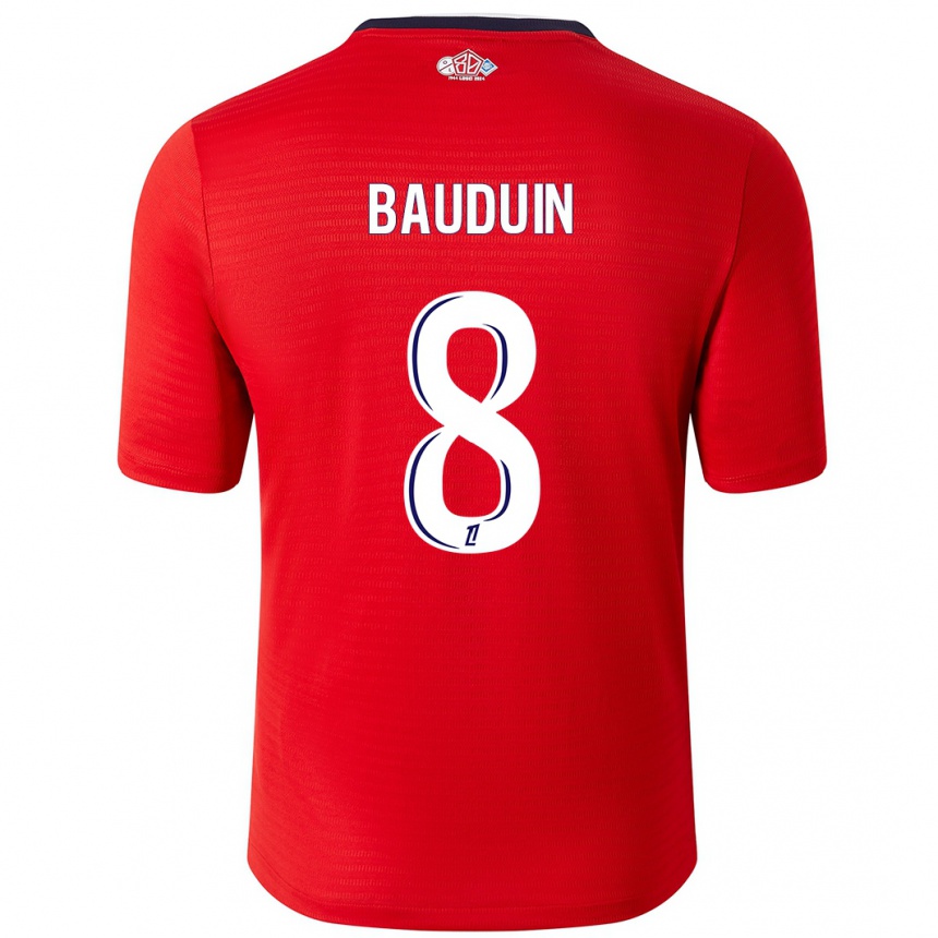 Kids Football Justine Bauduin #8 Red White Home Jersey 2024/25 T-Shirt Australia