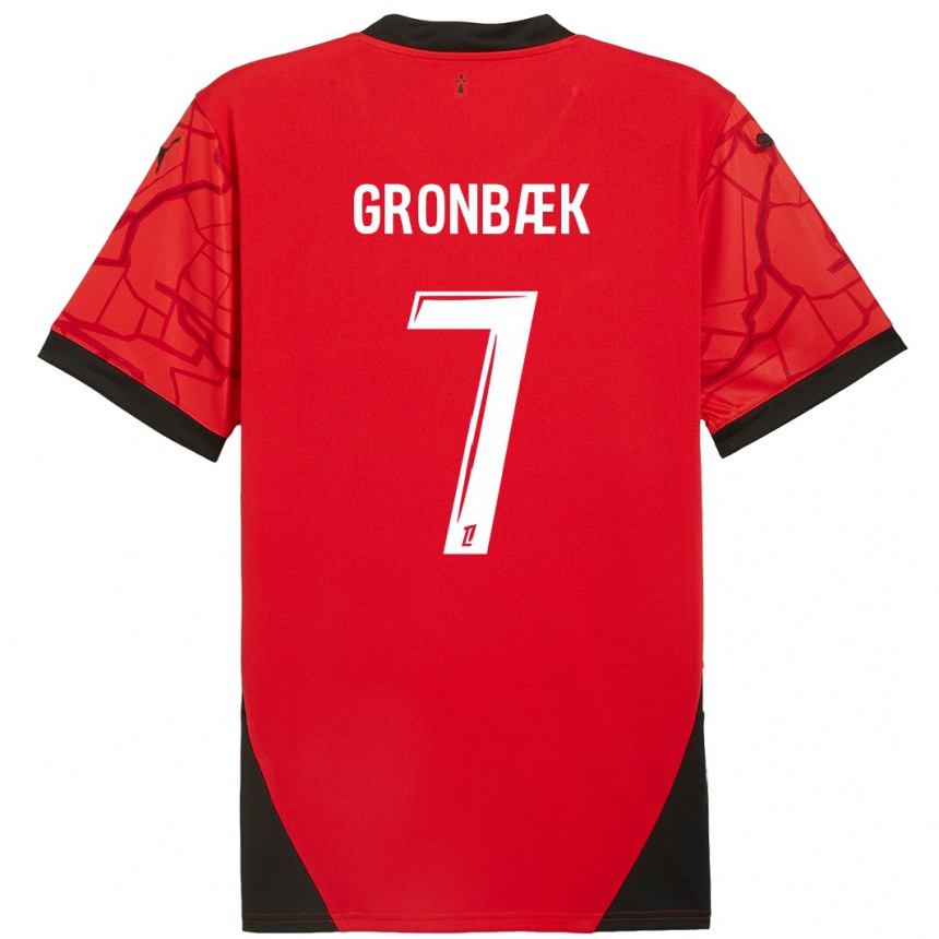 Kids Football Albert Grønbaek #7 Red Black Home Jersey 2024/25 T-Shirt Australia