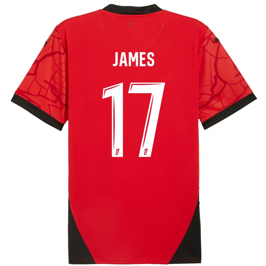 Kids Football Jordan James #17 Red Black Home Jersey 2024/25 T-Shirt Australia