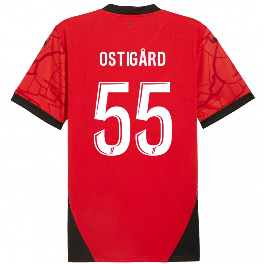 Kids Football Leo Ostigard #55 Red Black Home Jersey 2024/25 T-Shirt Australia