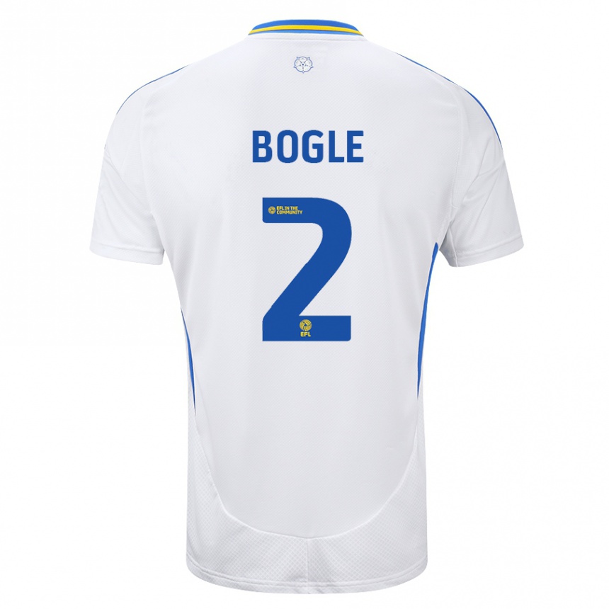 Kids Football Jayden Bogle #2 White Blue Home Jersey 2024/25 T-Shirt Australia