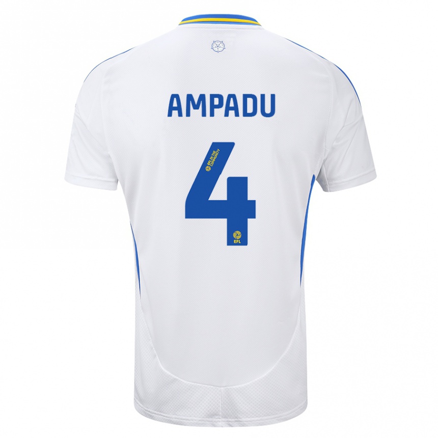 Kids Football Ethan Ampadu #4 White Blue Home Jersey 2024/25 T-Shirt Australia