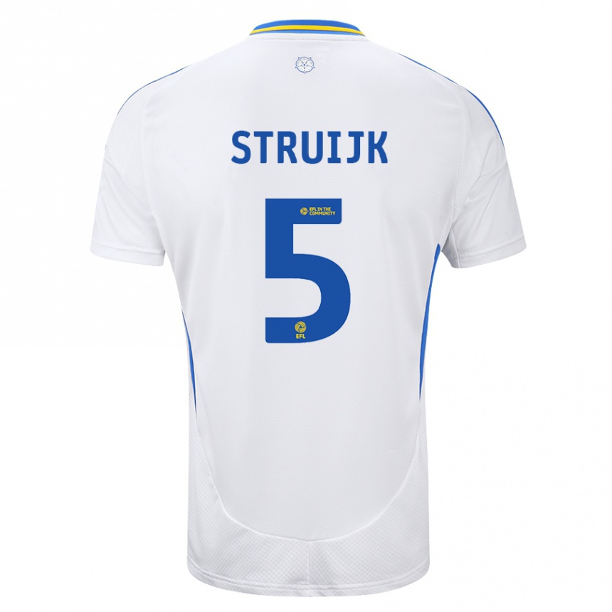 Kids Football Pascal Struijk #5 White Blue Home Jersey 2024/25 T-Shirt Australia