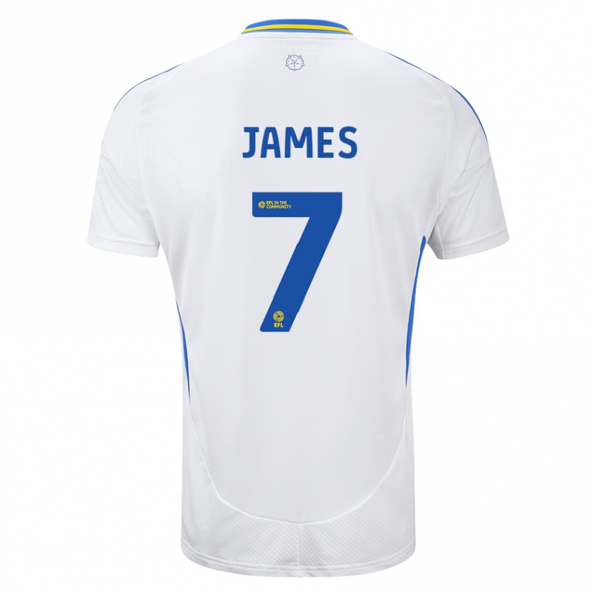 Kids Football Daniel James #7 White Blue Home Jersey 2024/25 T-Shirt Australia