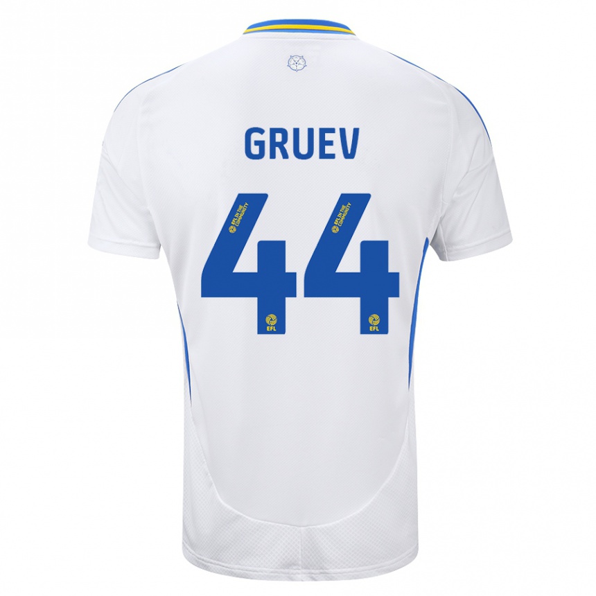 Kids Football Ilia Gruev #44 White Blue Home Jersey 2024/25 T-Shirt Australia