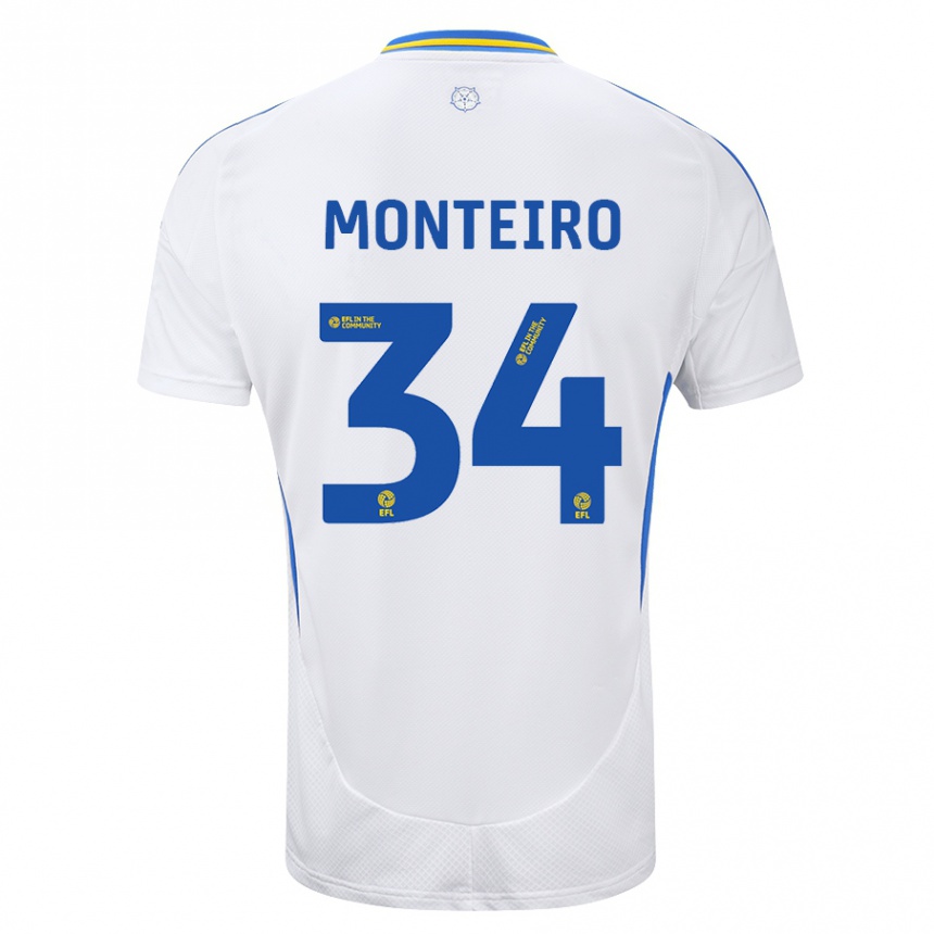 Kids Football Diogo Monteiro #34 White Blue Home Jersey 2024/25 T-Shirt Australia