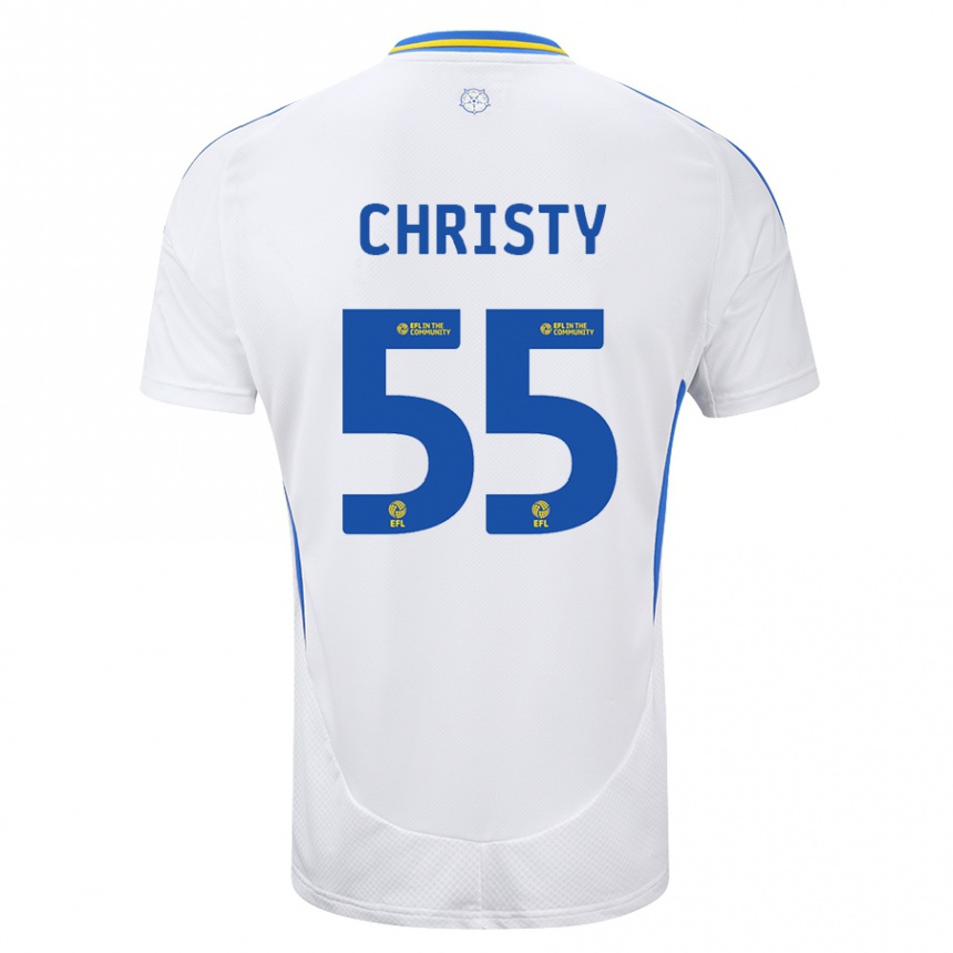 Kids Football Harry Christy #55 White Blue Home Jersey 2024/25 T-Shirt Australia