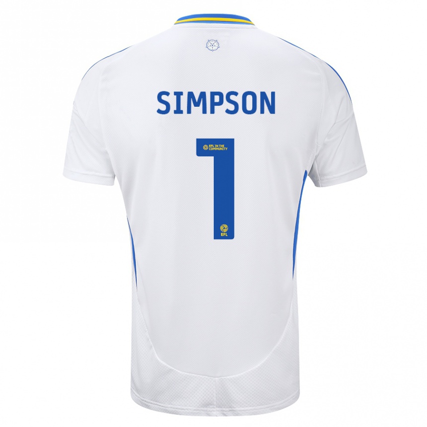 Kids Football Carrie Simpson #1 White Blue Home Jersey 2024/25 T-Shirt Australia