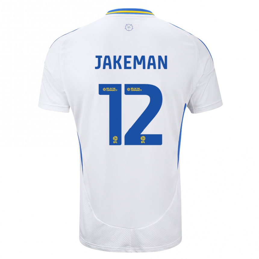 Kids Football Harriet Jakeman #12 White Blue Home Jersey 2024/25 T-Shirt Australia