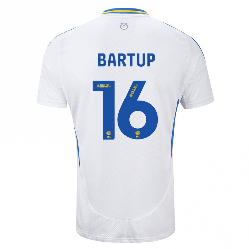 Kids Football Laura Bartup #16 White Blue Home Jersey 2024/25 T-Shirt Australia