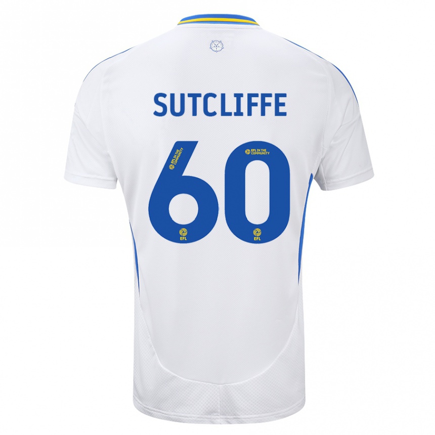 Kids Football Harvey Sutcliffe #60 White Blue Home Jersey 2024/25 T-Shirt Australia