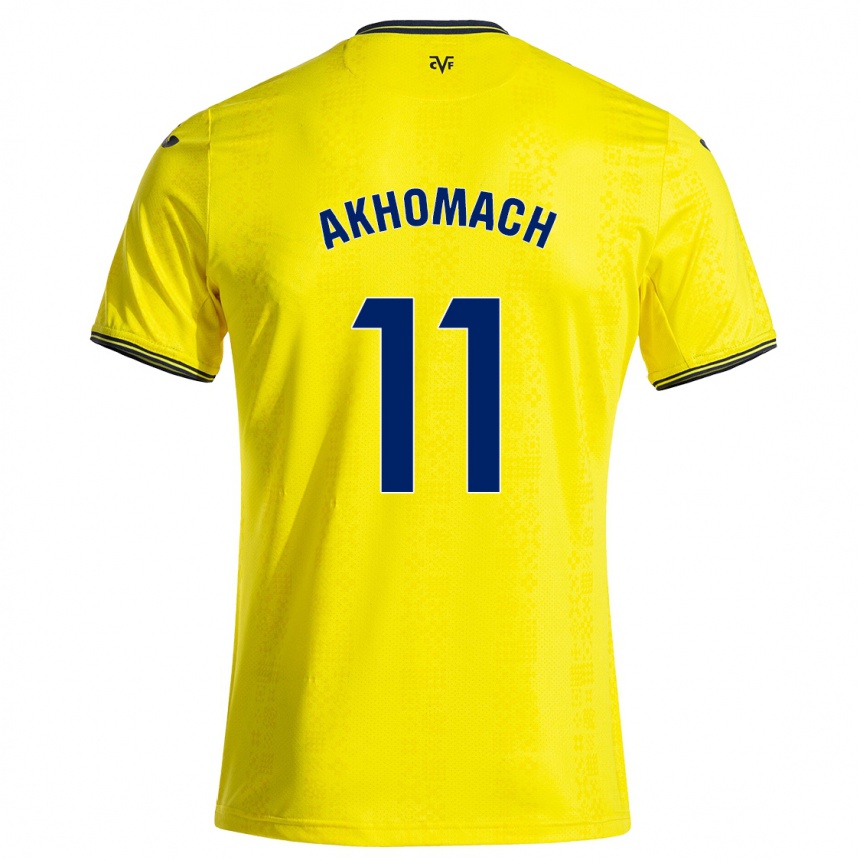 Kids Football Ilias Akhomach #11 Yellow Black Home Jersey 2024/25 T-Shirt Australia