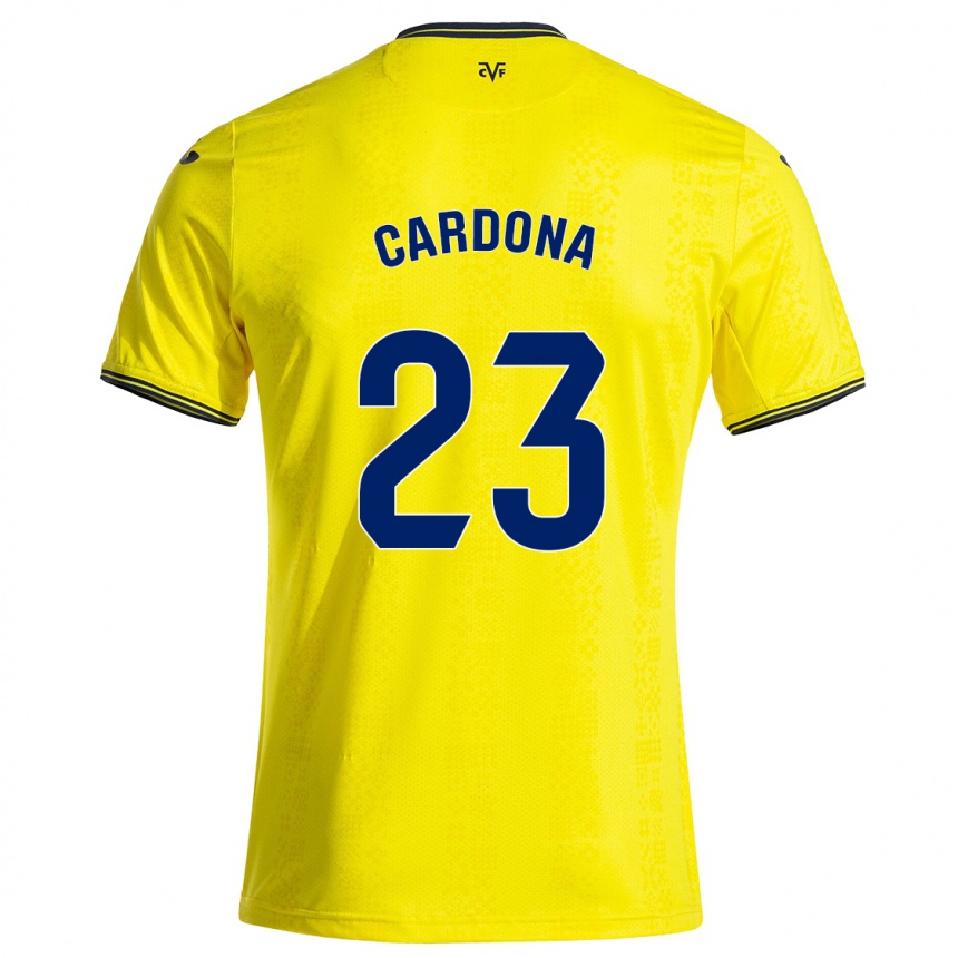 Kids Football Sergi Cardona #23 Yellow Black Home Jersey 2024/25 T-Shirt Australia