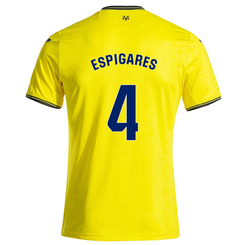 Kids Football Antonio Espigares #4 Yellow Black Home Jersey 2024/25 T-Shirt Australia