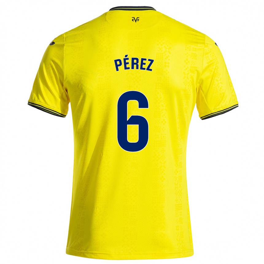 Kids Football Hugo Pérez #6 Yellow Black Home Jersey 2024/25 T-Shirt Australia