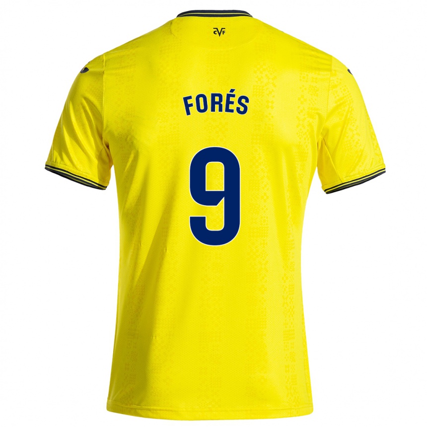 Kids Football Álex Forés #9 Yellow Black Home Jersey 2024/25 T-Shirt Australia