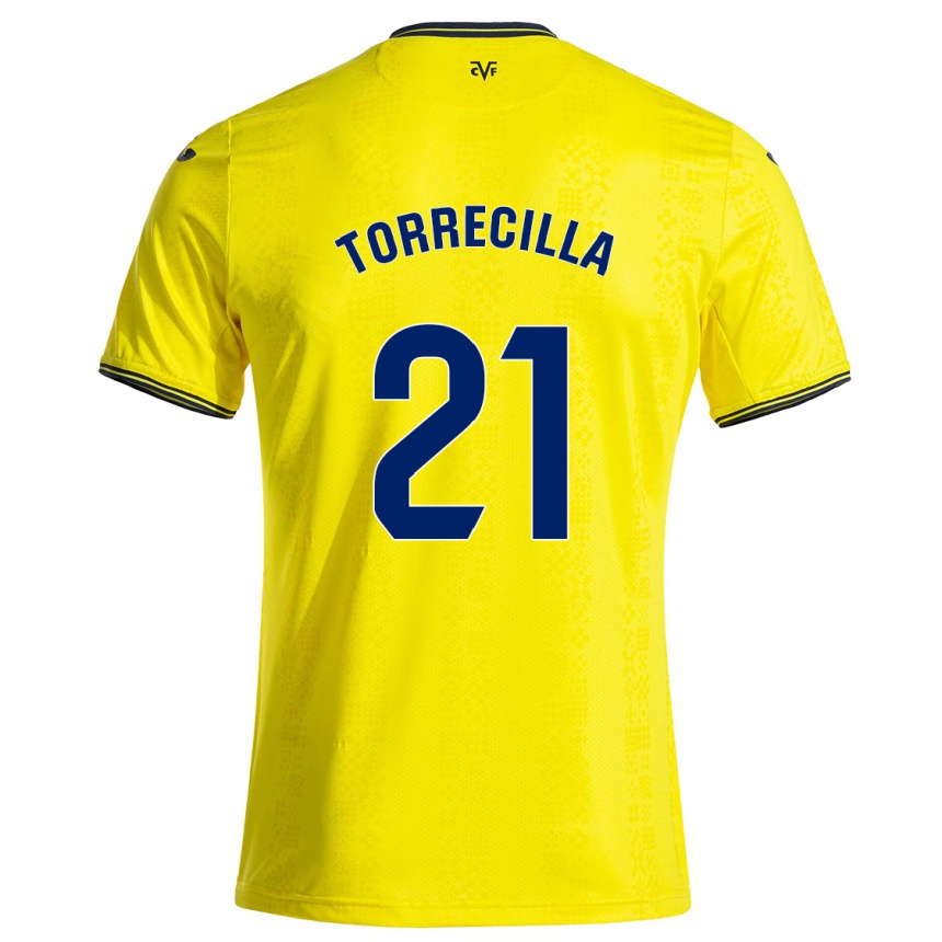 Kids Football Virginia Torrecilla #21 Yellow Black Home Jersey 2024/25 T-Shirt Australia