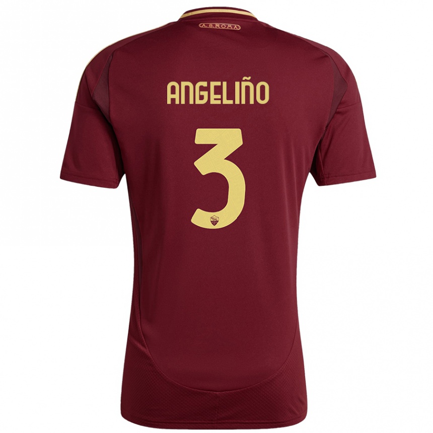 Kids Football Angeliño #3 Red Brown Gold Home Jersey 2024/25 T-Shirt Australia