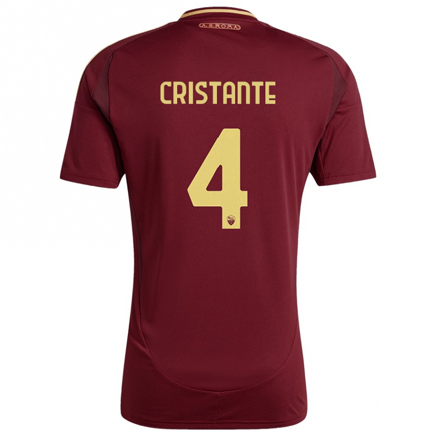 Kids Football Bryan Cristante #4 Red Brown Gold Home Jersey 2024/25 T-Shirt Australia