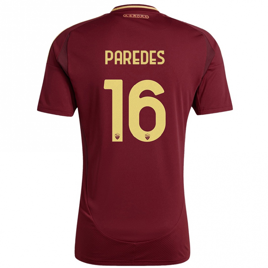 Kids Football Leandro Paredes #16 Red Brown Gold Home Jersey 2024/25 T-Shirt Australia