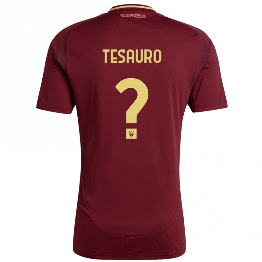 Kids Football Emanuele Tesauro #0 Red Brown Gold Home Jersey 2024/25 T-Shirt Australia