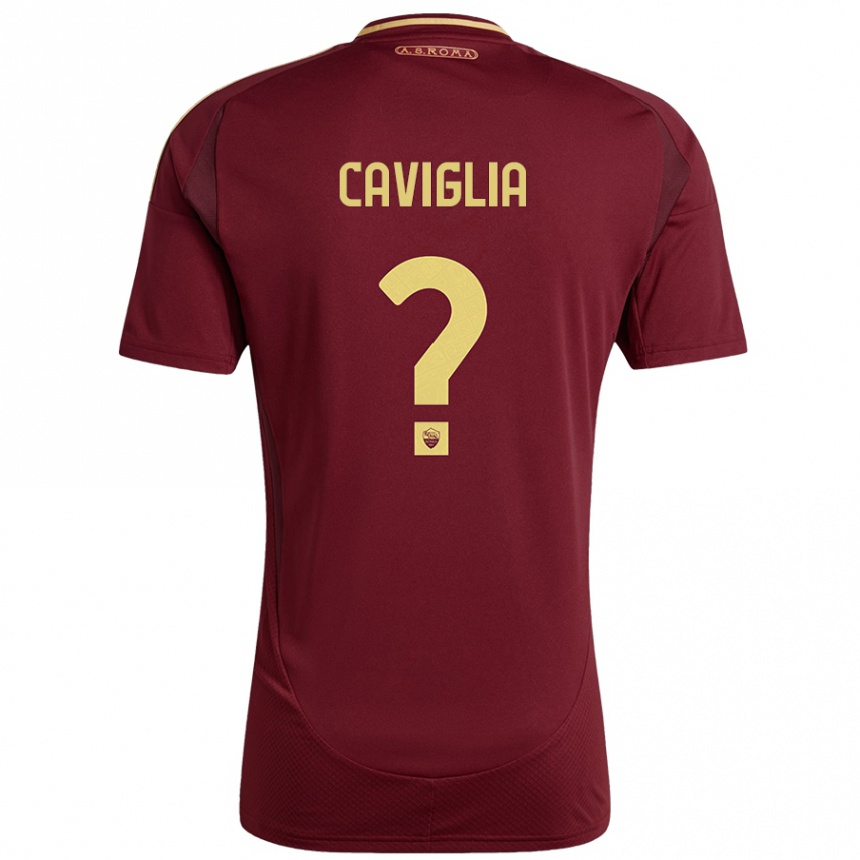 Kids Football Manuel Caviglia #0 Red Brown Gold Home Jersey 2024/25 T-Shirt Australia