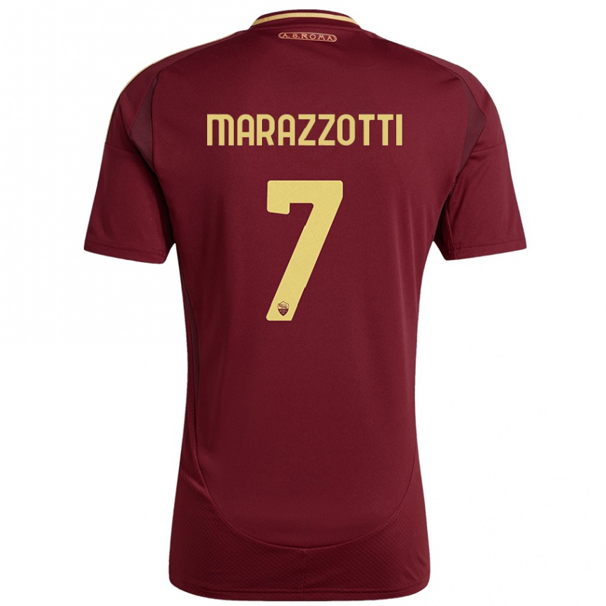 Kids Football Fabrizio Marazzotti #7 Red Brown Gold Home Jersey 2024/25 T-Shirt Australia