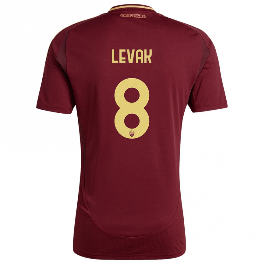 Kids Football Sergej Levak #8 Red Brown Gold Home Jersey 2024/25 T-Shirt Australia