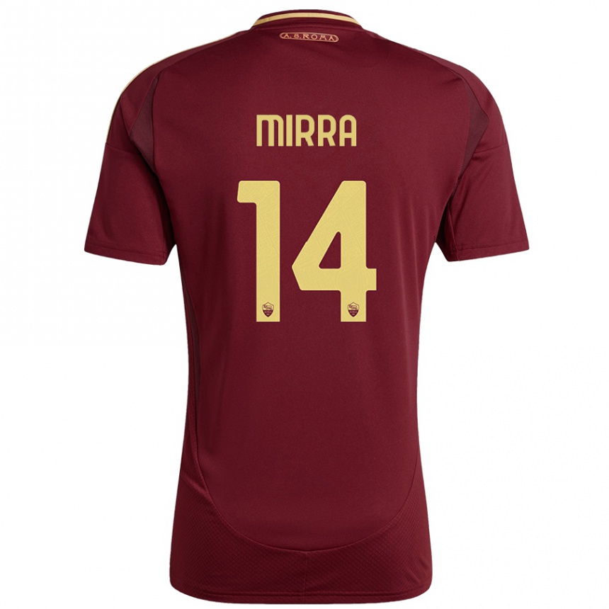 Kids Football Jacopo Mirra #14 Red Brown Gold Home Jersey 2024/25 T-Shirt Australia