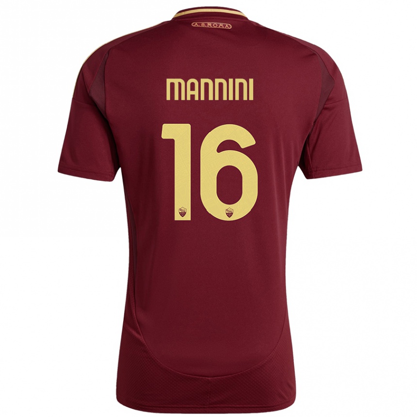 Kids Football Mattia Mannini #16 Red Brown Gold Home Jersey 2024/25 T-Shirt Australia