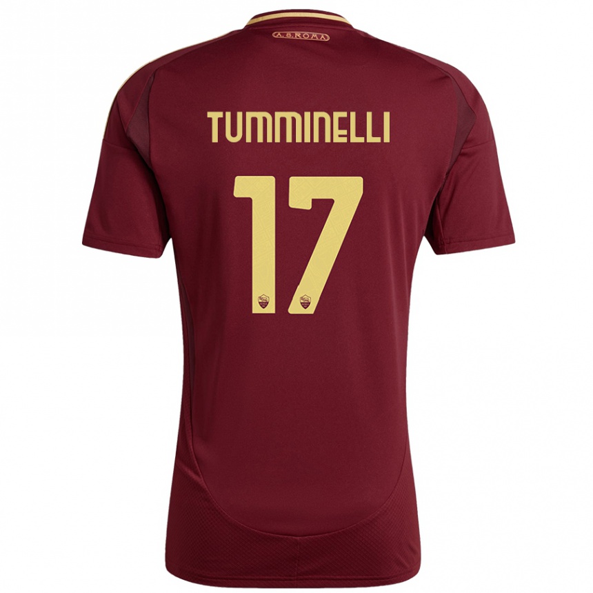 Kids Football Gianmarco Tumminelli #17 Red Brown Gold Home Jersey 2024/25 T-Shirt Australia