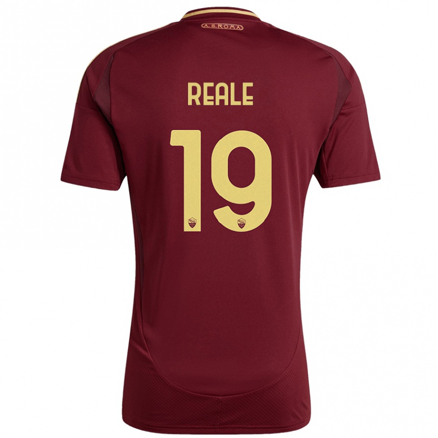 Kids Football Filippo Reale #19 Red Brown Gold Home Jersey 2024/25 T-Shirt Australia