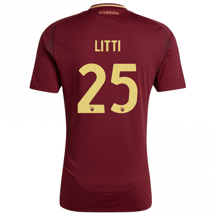 Kids Football Marco Litti #25 Red Brown Gold Home Jersey 2024/25 T-Shirt Australia