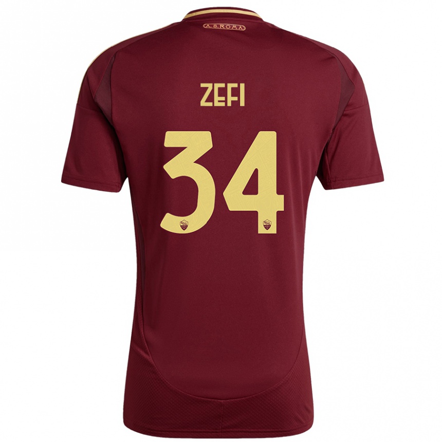 Kids Football Kevin Zefi #34 Red Brown Gold Home Jersey 2024/25 T-Shirt Australia