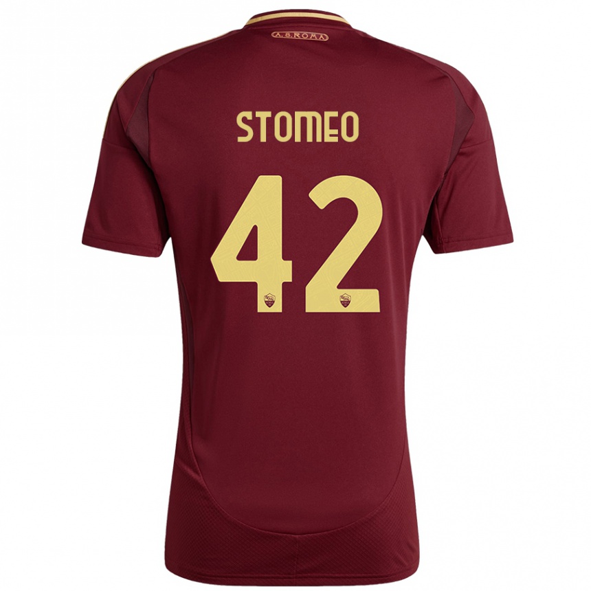 Kids Football Giorgio Stomeo #42 Red Brown Gold Home Jersey 2024/25 T-Shirt Australia