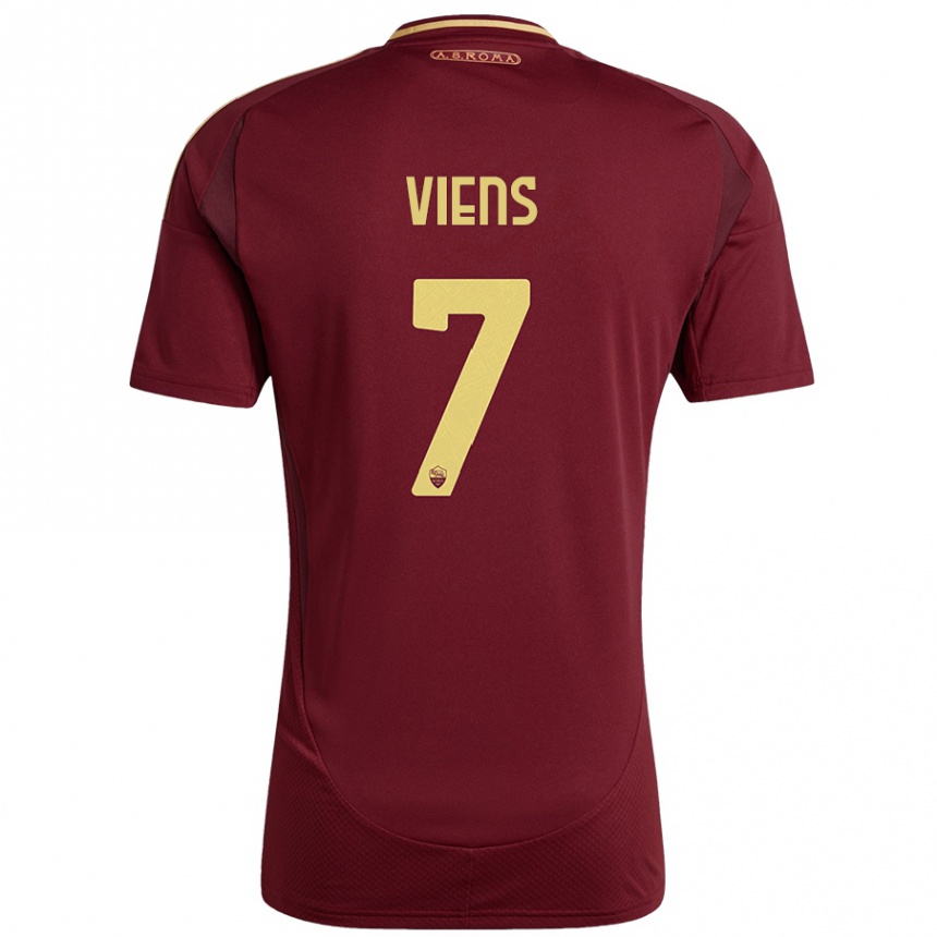 Kids Football Evelyne Viens #7 Red Brown Gold Home Jersey 2024/25 T-Shirt Australia