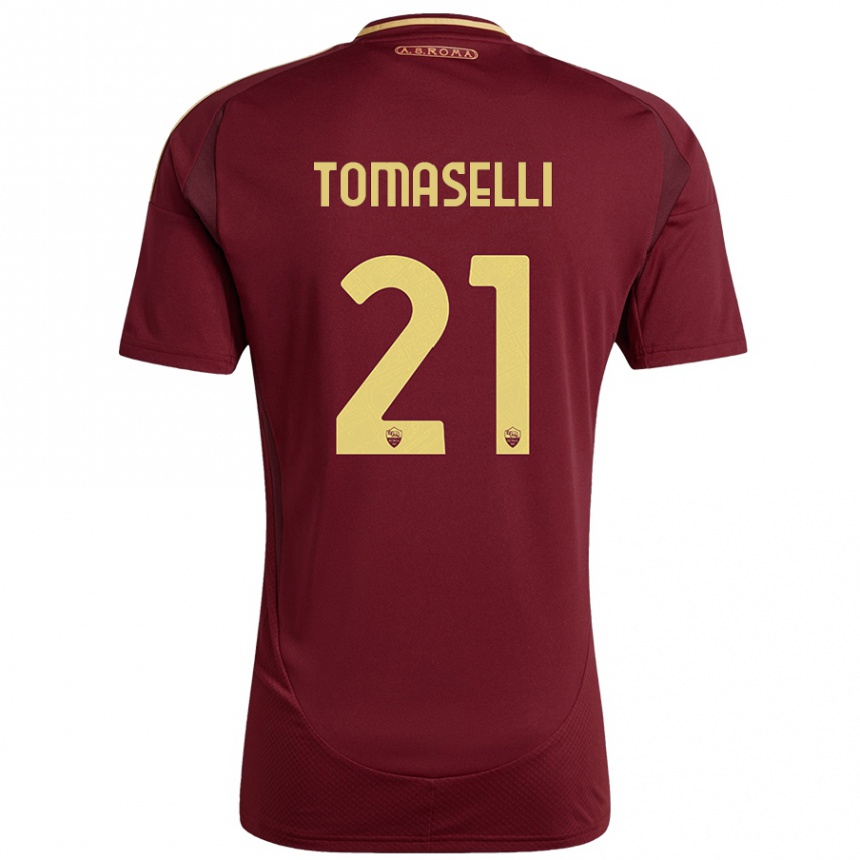 Kids Football Martina Tomaselli #21 Red Brown Gold Home Jersey 2024/25 T-Shirt Australia