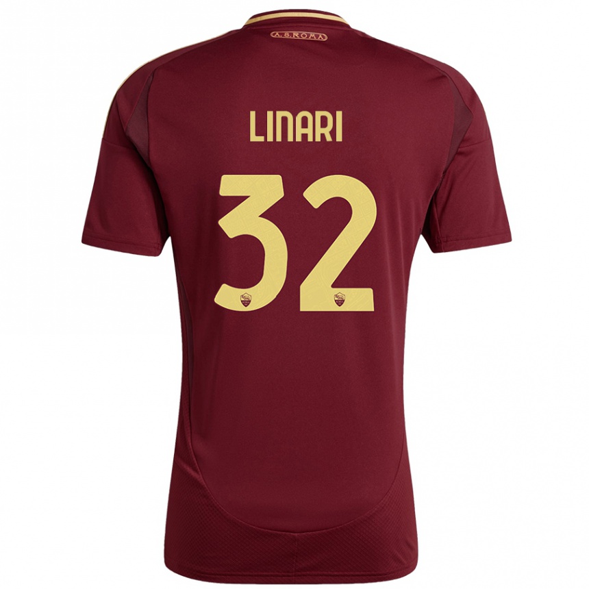 Kids Football Elena Linari #32 Red Brown Gold Home Jersey 2024/25 T-Shirt Australia