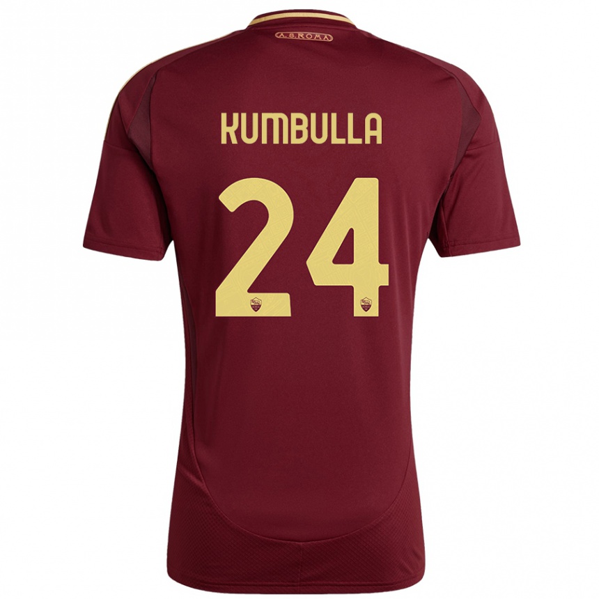 Kids Football Marash Kumbulla #24 Red Brown Gold Home Jersey 2024/25 T-Shirt Australia