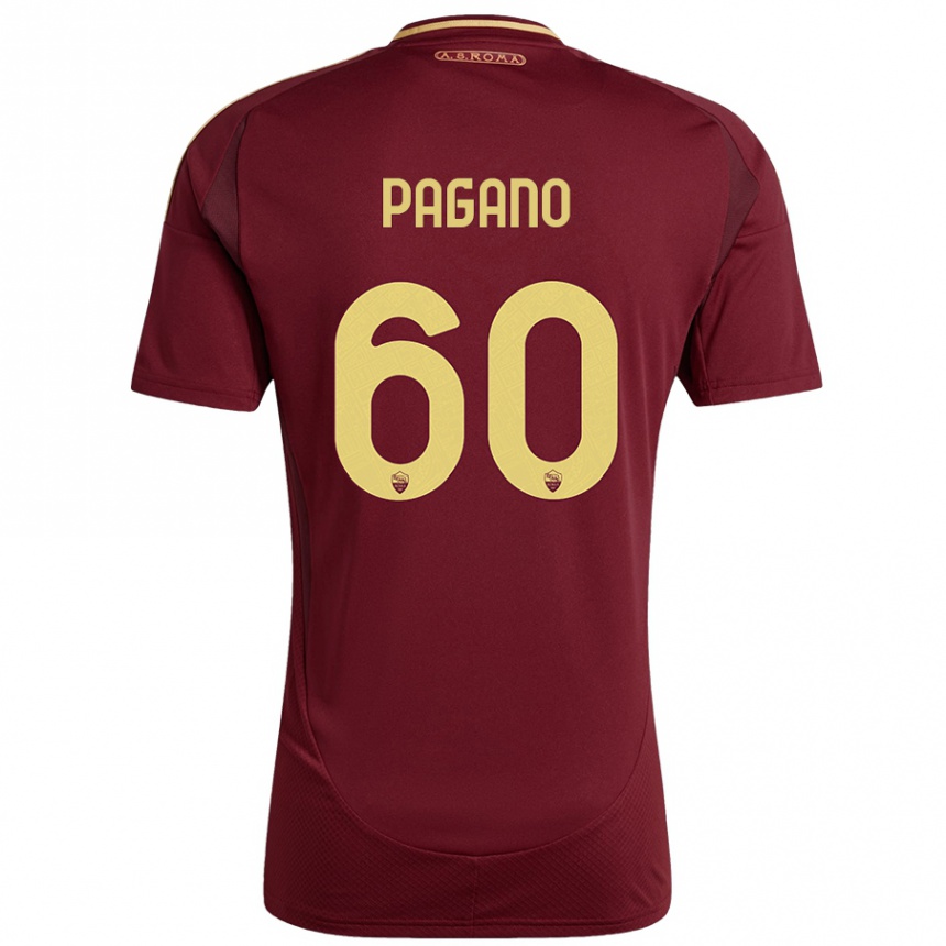 Kids Football Riccardo Pagano #60 Red Brown Gold Home Jersey 2024/25 T-Shirt Australia