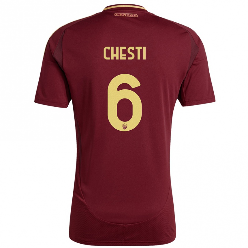 Kids Football Francesco Chesti #6 Red Brown Gold Home Jersey 2024/25 T-Shirt Australia