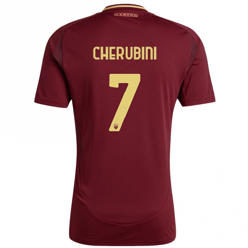 Kids Football Luigi Cherubini #7 Red Brown Gold Home Jersey 2024/25 T-Shirt Australia