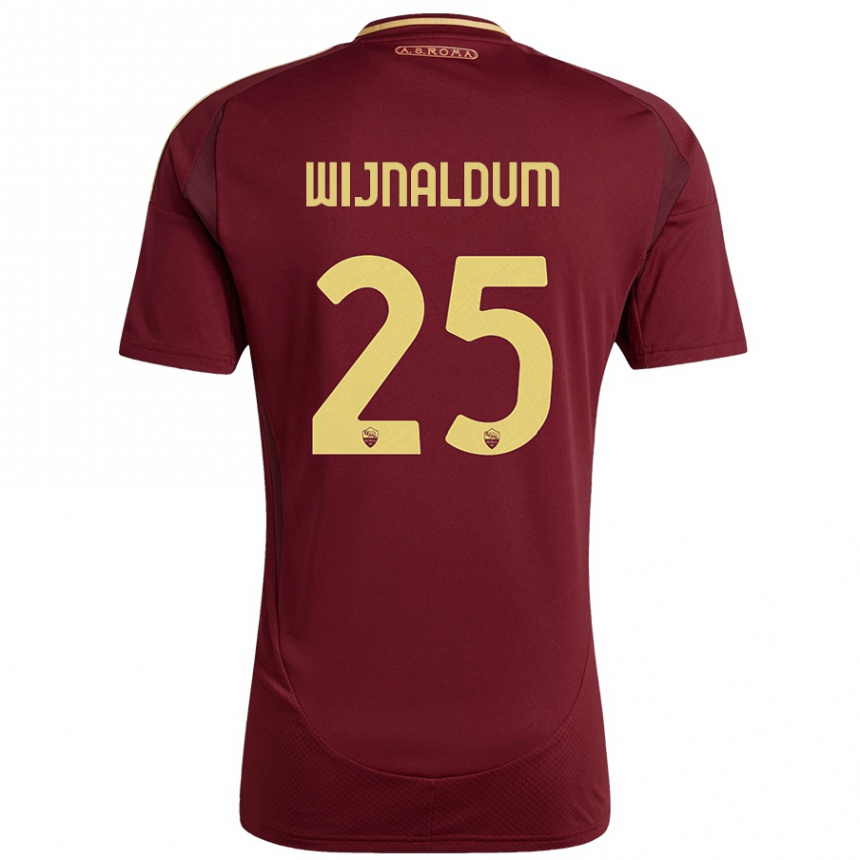 Kids Football Georginio Wijnaldum #25 Red Brown Gold Home Jersey 2024/25 T-Shirt Australia