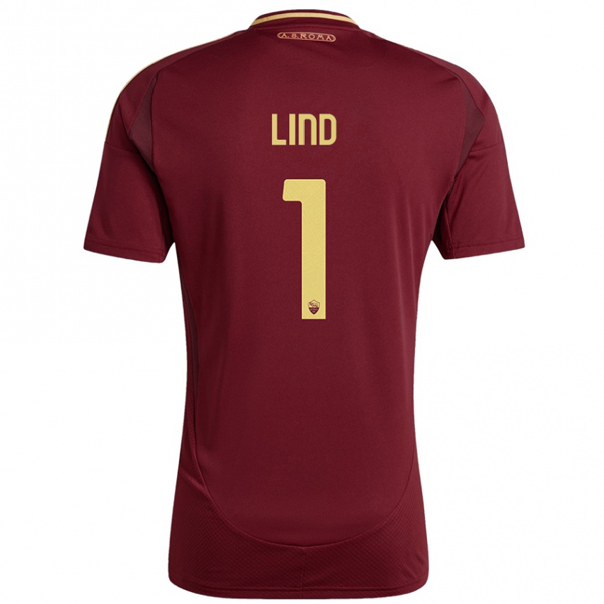 Kids Football Emma Lind #1 Red Brown Gold Home Jersey 2024/25 T-Shirt Australia