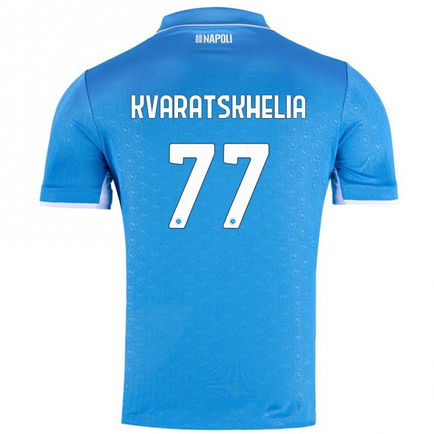 Kids Football Khvicha Kvaratskhelia #77 Sky Blue Home Jersey 2024/25 T-Shirt Australia