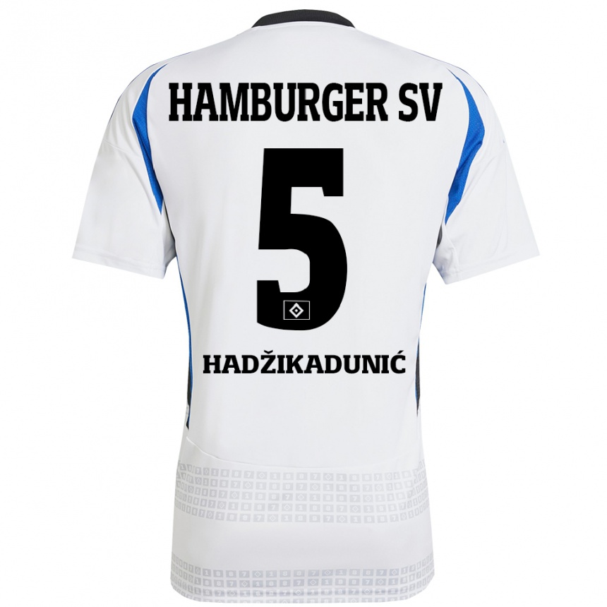 Kids Football Dennis Hadzikadunic #5 White Blue Home Jersey 2024/25 T-Shirt Australia