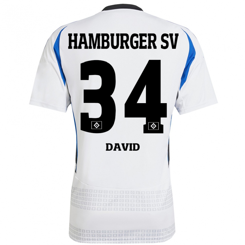 Kids Football Jonas David #34 White Blue Home Jersey 2024/25 T-Shirt Australia