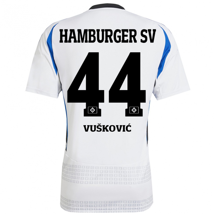 Kids Football Mario Vuskovic #44 White Blue Home Jersey 2024/25 T-Shirt Australia