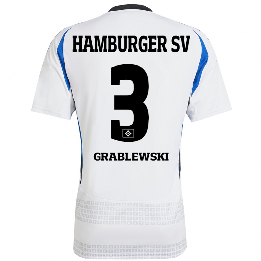 Kids Football Max Grablewski #3 White Blue Home Jersey 2024/25 T-Shirt Australia