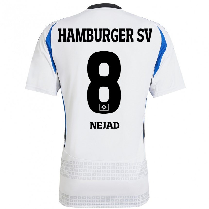 Kids Football Milad Nejad #8 White Blue Home Jersey 2024/25 T-Shirt Australia